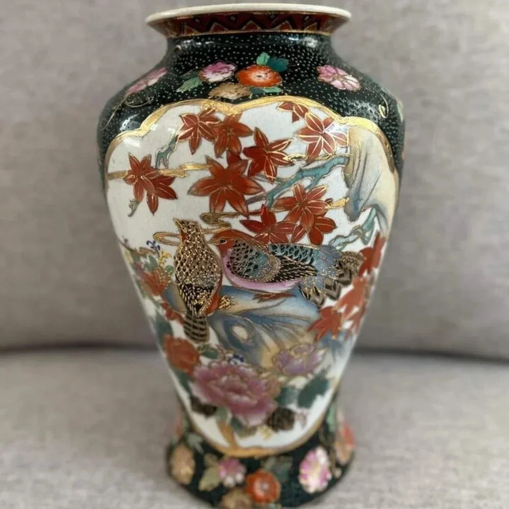 Vintage Hand Painted Enamel Decorative Oriental Vase - Picture 2 of 9